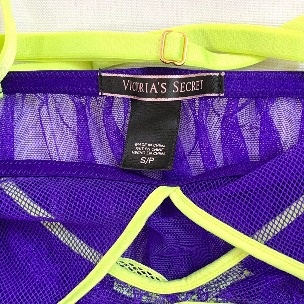 Victoria’s Secret Purple and Yellow Mesh Slip Dress Babydoll Lingerie Size S - Picture 4 of 4
